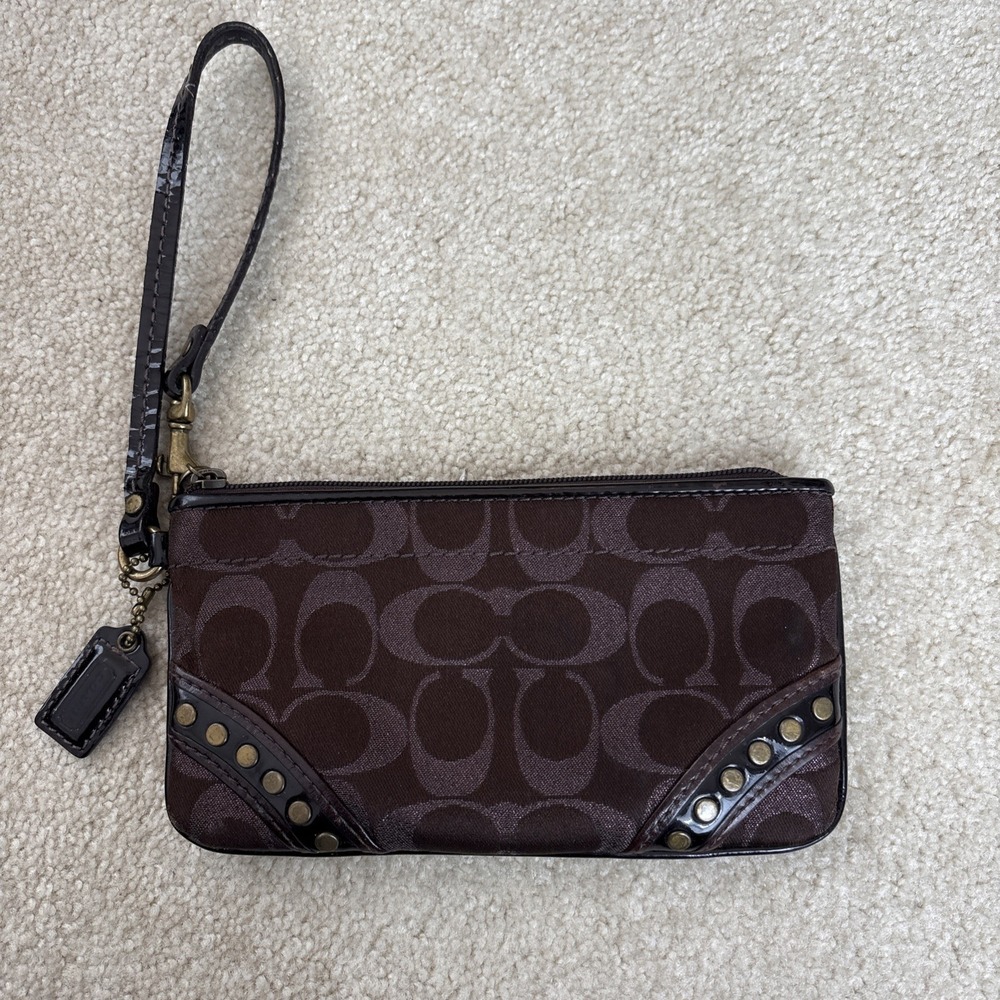 Coach Brown Signature Canvas Wristlet